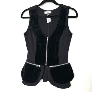 Vintage Castlecore Black Velvet Zippered Peplum Sleeveless Vest Whimsigoth Boho